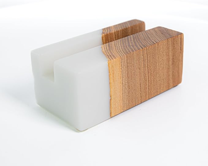 RWA Business Card Holder for Men & Women - Handcrafted Epoxy & Wood, Stylish & Durable Business Card Organizer, Premium Business Card Holders Desk Accessory for Professionals - ELEMENT, white