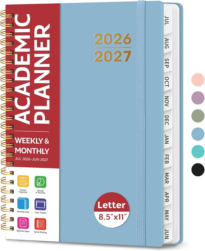 Taja Planner 2026-2027, Jul 2026-Jun 2027 Monthly & Weekly Calendar Book | 8.5" x 11", Hardcover Academic Calendar with Tabs, Teacher Student Agenda Book for School Office Supplies - Baby Blue