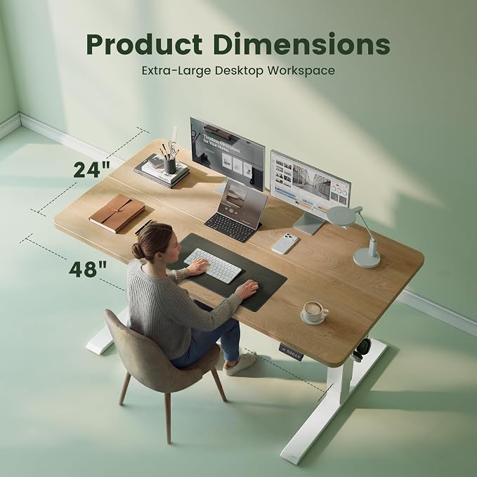 CubiCubi 48 x 24 Electric Standing Desk, Height Adjustable, Maple | Sit Stand up Home Office Desk, Computer Workstations, Ergonomic Design, Advanced Motor, High-Strength Frame, 176 lbs Capacity