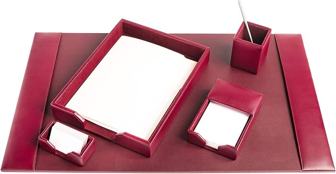 DACASSO Bonded Leather Desk Set - Luxury Leather Desk Pad & Desk Organization Essentials (Burgundy, 5 Piece)