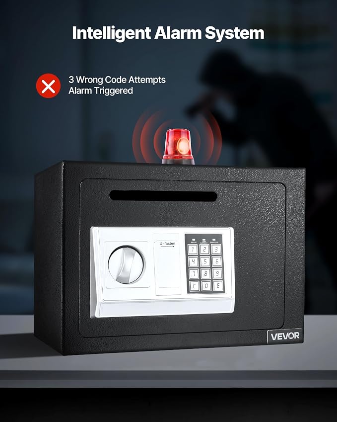 VEVOR 0.6 Cubic Feet Drop Safe, Drop Slot Safe Box with Password and Turn Knob, Heavy Duty Compact Cash Depository Box with a Front Lock Slot for Cash, Bank Slips, Jewelry, Documents, Bills, Black
