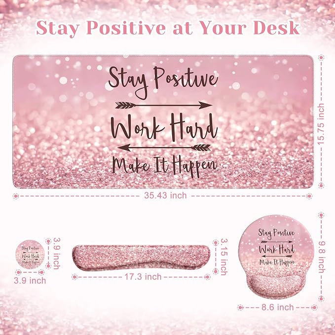 iCasso Pink Ergonomic Mouse Pad with Wrist Rests Set for Desk Accessories