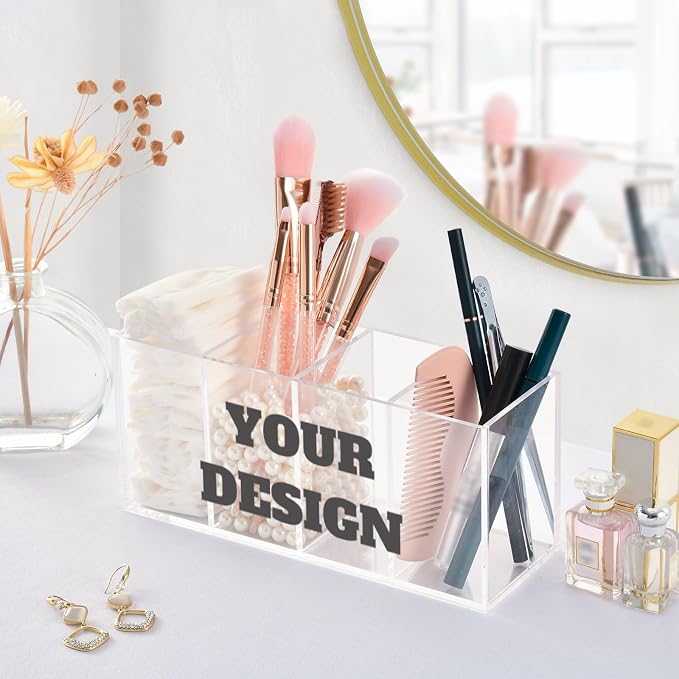 Custom Design Acrylic Pencil Pen Holder Desk Accessories Holder Custom Cosmetic Brush Organizer Modern Design Desktop Stationery Organizer for Office School and Home 7.87 x 2.48 x 3.54 In