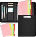 Gilprop 3 Ring Binder with Clipboard, 13.4"x11" Binder Padfolio,Black | Faux Leather Binder Organizer with Zipper, 5 Folder Divider Pages for Documents Business Cards Teachers Nurses School Office
