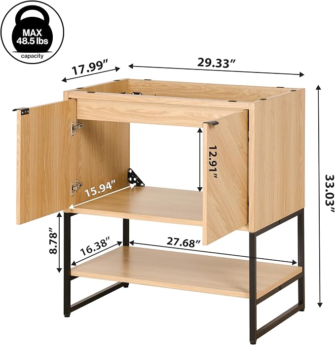 JONATHAN Y Juhl 30" Chevron Freestanding Bathroom Vanity Cabinet, Oak | Modern Minimalist Design, 18" Deep 33" Tall, 2 Soft-Close Doors, Interior And Open Shelves, Sink Not Included