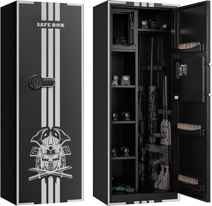 VEVOR 4 Gun Safe, Long Gun Cabinet for Rifles and Pistols, Quick Access Rifle Safe with 3 Ammo Slots and 2 Adjustable Racks, Large Digital Cabinet with Key and Password Lock(Assembly Required)