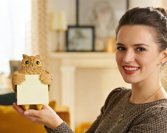 Owl Pop-Up Sticky Note Dispenser for 3 x 3 in Notes, Light Yellow | Includes 100 sheets, handmade resin desk decor for office, home or classroom; gift for teacher, coworkers and owl lovers