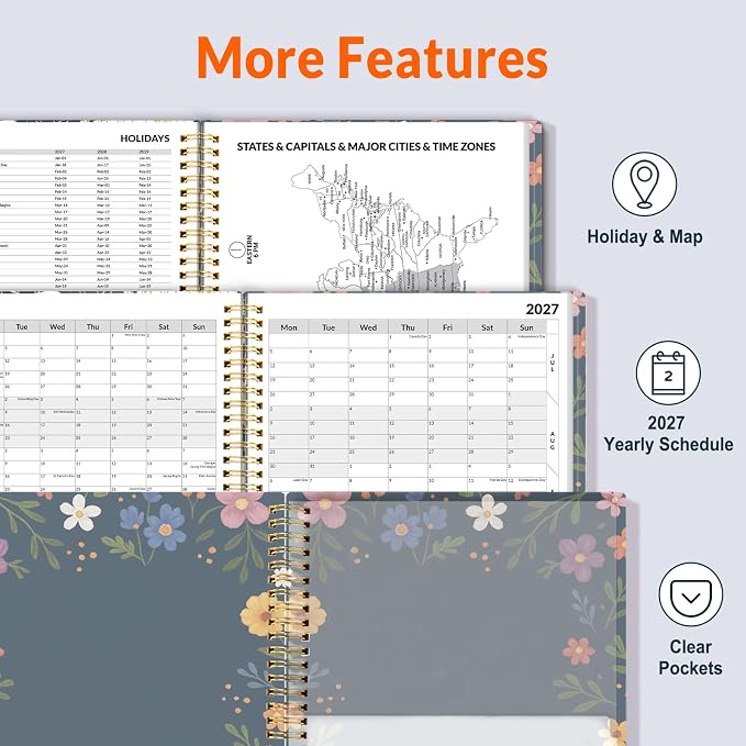 SUNEE 2027 Appointment Book, Quarter-Hourly, Weekly Monthly Planner, 8.5"x11",Navy Flower