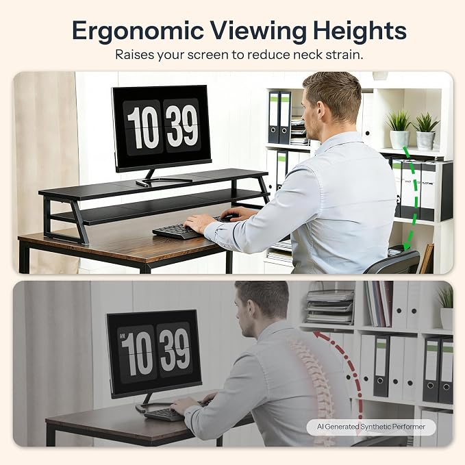 HOOBRO 2-Tier Dual Monitor Stand Riser, 39 Inch Large Computer Monitor Stand for 2 Monitors, Computer Monitor Riser, Desk Shelf Organizer for Office Desk, Accessories, Black BB122CJ01