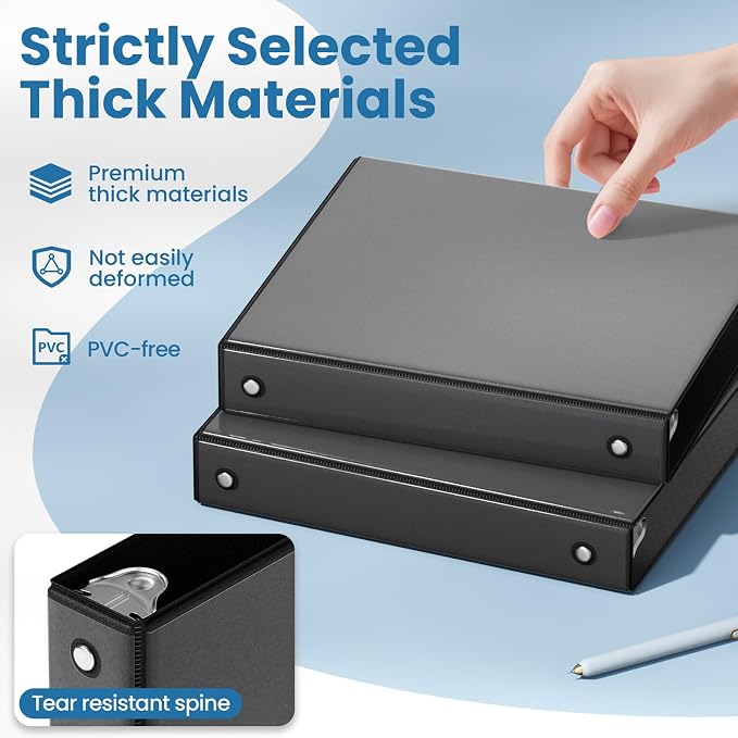 SUNEE 1 Inch Binders 3 Ring 10 Pack Bulk, PVC-Free Clear View 1" Binders (Fits 8.5x11 Inches) for School, Office & Home Use, Black