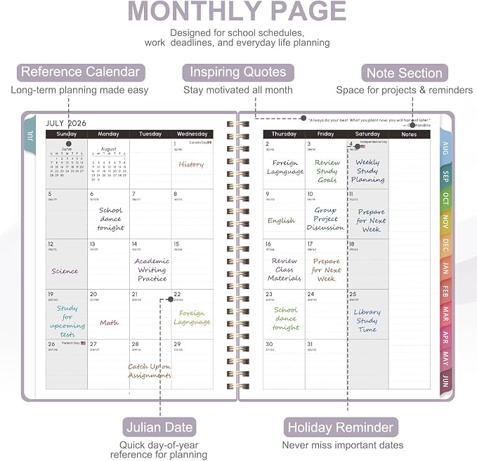 Planner 2026-2027, Academic Weekly and Monthly Calendar Planner, July 2026 - June 2027, Hardcover Spiral Agenda Book, School Supplies for Teacher Student - Letter Size(8.5" x 11")