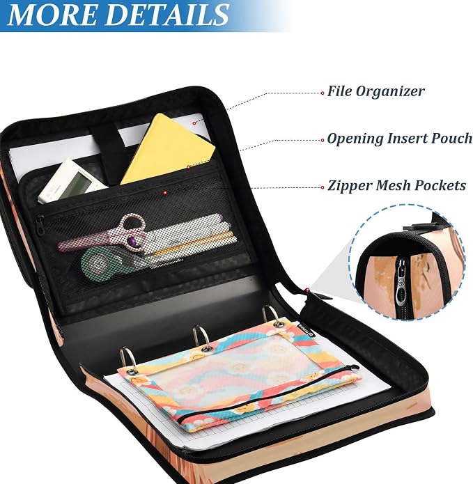 3 D-Ring Zipper Binder Bag, Cowboys Horse Pattern Cactus Removable Binder with Zipper Case Hold 300+ Sheets& 13 Inch Laptop for School Office Supplies Organizer