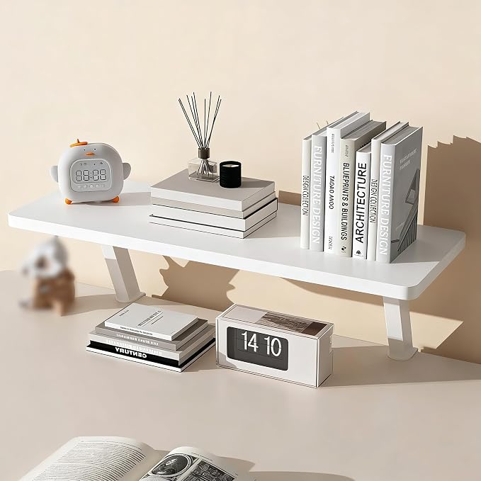 Clamp on Desk Shelf 23.6x7.8in Space-Saving Desktop Extender | White Klemmbares Schreibtisch Organizer Regal Adjustable Floating Desks Shelf for Office, Dorm, Home Desk Organization