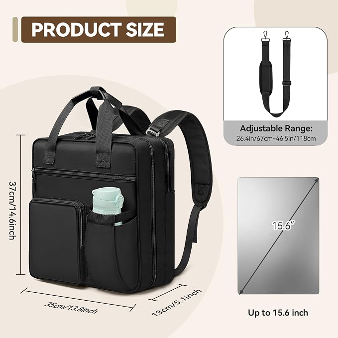 3 Inch Zipper Binder 3 Ring, D-Ring School Binder Organizer Holds 700 Sheets, Multi-Pocket Zippered Binder Bag with Backpack Straps & Shoulder Strap, Fits 15.6-Inch Laptop