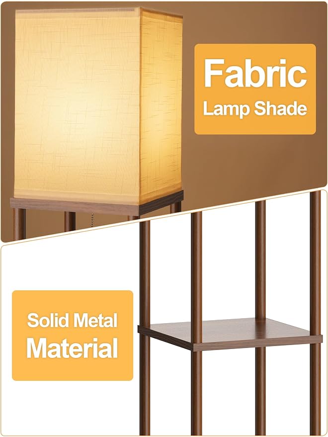 Floor Lamp with Shelves for Living Room Walnut Brown 2 Pack, Shelf Floor Lamp with 3 CCT LED Bulb, Corner Display Standing Column Lamp Etagere Organizer Tower Nightstand for Bedroom