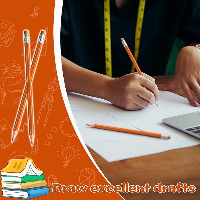48 PCS Orange Pencils Bulk with Eraser, Pre-Sharpened HB Spring & Easter Pencils for Kids, School Supplies for Writing, Drawing & Easter Art Crafts(Orange)