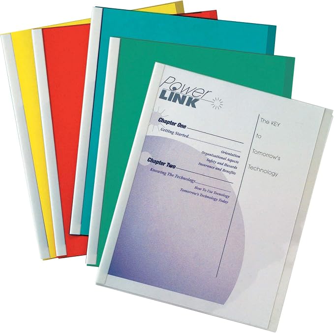 C-Line Report Covers with Binding Bars, Assorted Color Vinyl, White Bars, 8.5 x 11 Inches, 50 per Box (32550)