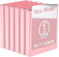 Pack of 6 Premium View Binders, Ring Binders with Clear-View Cover and Interior Pockets, Pastel Color Options, 1 Inch, Blush