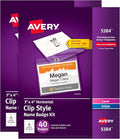 Avery® Customizable Name Badge Clips, 3" x 4", White, 2 Packs, 80 Printable Inserts and Badge Holders with Clips Total (21879)
