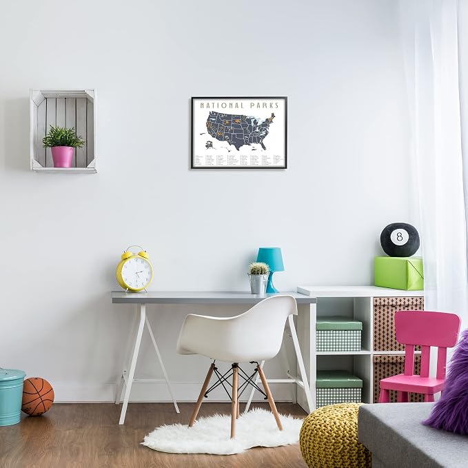 National Parks Adventure Map, 16 x 20 Inch Framed Giclée Print | Stupell Industries · By Lil' Rue · Ready to hang · Educational travel decor for kids or office · Made in USA