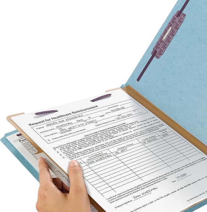 Smead 100% Recycled Pressboard Classification File Folder, 1 Divider, 2" Expansion, Letter Size, Blue, 10 per Box