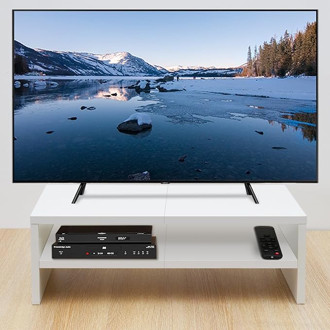 TEAMIX 20 inch White Monitor Riser Stand - 2 Tiers, Wood Desktop Bookshelf | Laptop/PC/Printer/Keyboard Storage, Ergonomic Design, 15mm thick Sturdy Wood Boards, TV Stand, Home Office Desk Accessories