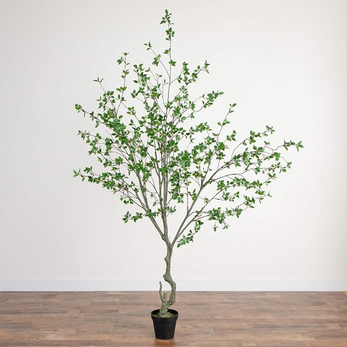 Nearly Natural 10 ft Artificial Minimalist Citrus Tree Bendable Floor Plant | Realistic 120in Sparse Foliage, Weighted Nursery Planter Included, Perfect for High-Ceiling Living Rooms and Home Offices