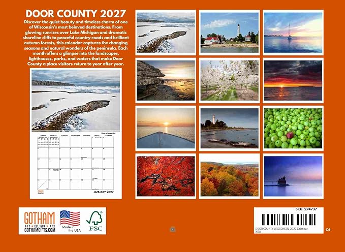 Door County Wisconsin Calendar 2027 Monthly Wall Calender 12 Month
