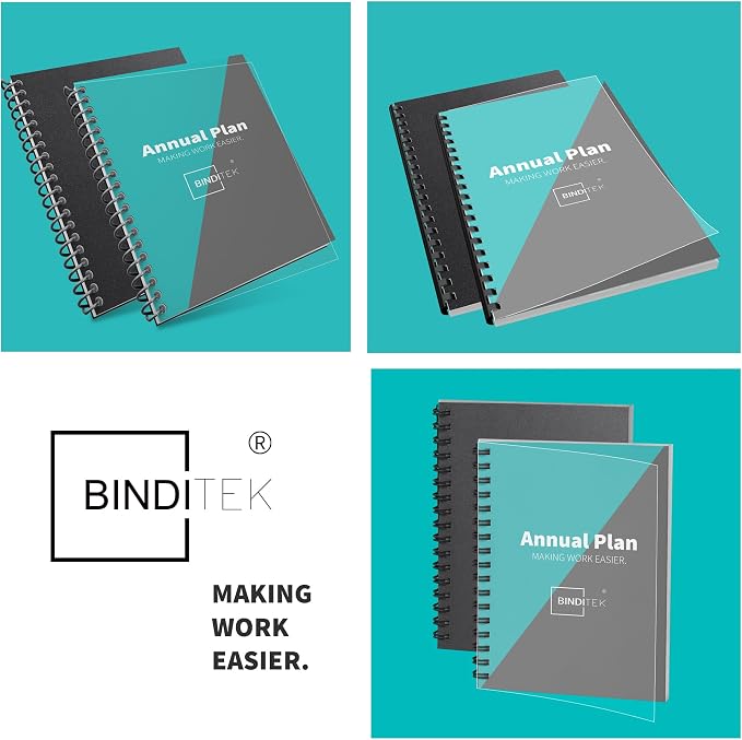 Binditek 200 Pack Binding Covers Set, 8.5x11 Inches, 10Mil PVC & 12Mil Poly | Binding Covers and Backs Set, Letter Size, 10 Mil Clear PVC Binding Cover, 12Mil Black Poly Cover, Square Corners, Unpunched