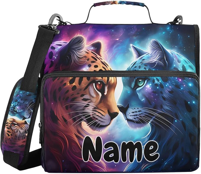 Custom Cheetah Tiger Galaxy 3 Ring Binder Bag 1.5 inch Personalized Name Binder Organizer 500 Sheet Documents Storage for School Office