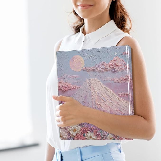 Flower Blossom Hill Pastel Pink Binder 3 Ring 1.5 Inch Binder with Clipboard&Pockets, Hardcover Binders Heavy Duty Large File Folder for Office School Supplies - Holds 200 Sheets