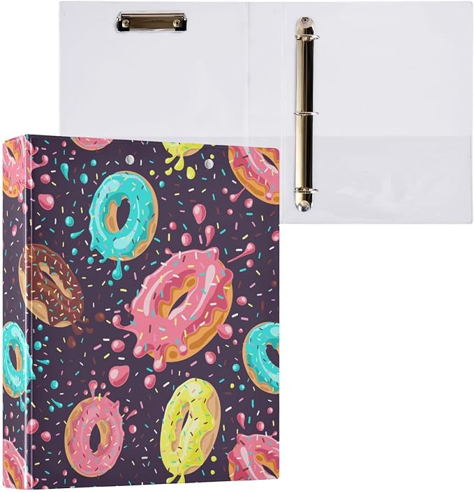 3 Ring Binder Donuts Colored Glaze Sprinkles 1.5 Inch Three Ring Binder