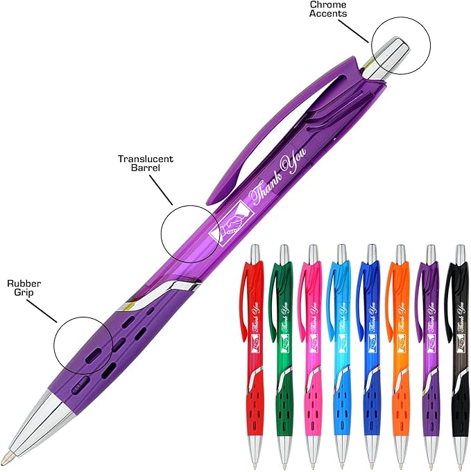 SyPen Personalized Ballpoint Pens With your Custom Logo or Text-300 Pack Bulk-for Businesses, Parties, and Events, Custom Printed, Vivid Colored Translucent Barrel, Click Pens, Black Ink, Red Pens