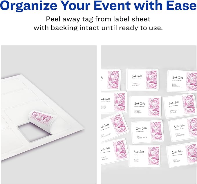 Avery® Flexible Printable Name Tag Stickers, 2-1/3" x 3-3/8", Matte White, Removable Adhesive, Laser & Inkjet Compatible, 80 Name Badges Total, Great for Networking, Events, and More (25395)