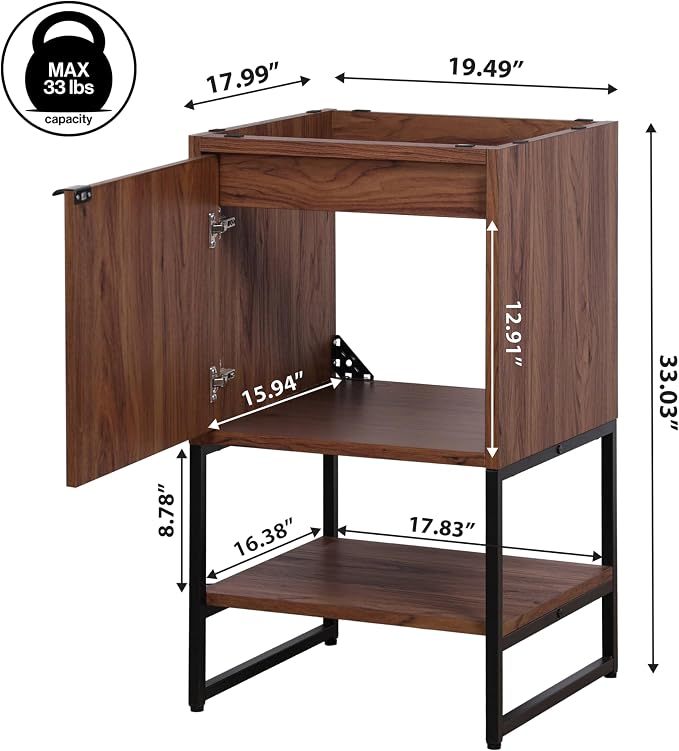 JONATHAN Y Juhl 20" Chevron Freestanding Bathroom Vanity Cabinet, Walnut | Modern Minimalist Design, 18" Deep 33" Tall, Soft-Close Door, Interior And Open Shelves, Sink Not Included