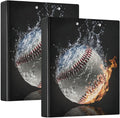 Fire&Water Baseball Sport Theme Binder 3 Ring 1.5 Inch Binder with Clipboard&Pockets, Hardcover Binders Heavy Duty Large File Folder for Office School Supplies - Holds 200 Sheets, 2 PC