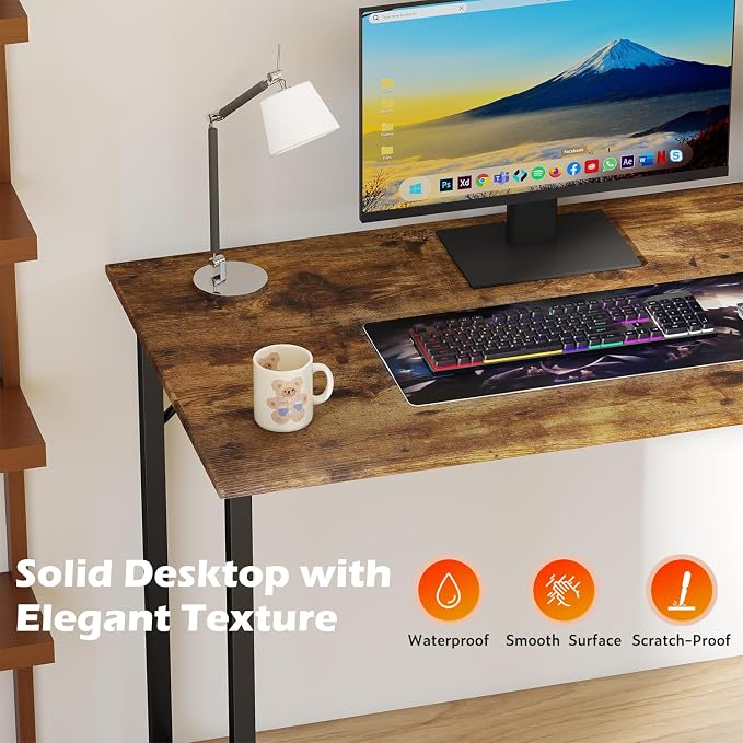 PayLessHere | 47 Inch Computer Desk | Vintage | Office Desk with Metal Frame, Adjustable Feet | Water-Resistant, Scratchproof Surface | Sturdy Writing Table for Home Office or Study | Pack of 1