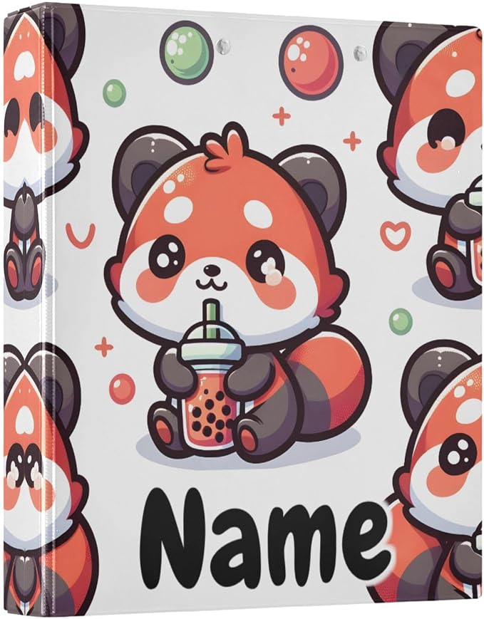 Custom 3 Ring Binder Cute Red Panda Bubbles 1.5" Round Ring Binders Personalized Name View Binder with 200 Sheet for Kids School Supplies Women Men Office, 1 Pack