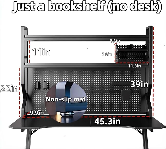 Desktop Bookshelf, Multi-Size pegboard Storage Organizer Rack, Dorm Desk Shelf, Desk Hutch, Desk top Storage Rack, Student Desktop Storage,Desk Shelves for top of des(Black, 45.3" Lx9.9 Wx39 H)