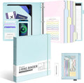Ospelelf Leather 3 Ring Binder for Letter Size Documents with Pocketed Storage Dividers, Pencil Pouch & Notepad, 1 Inch Round Rings, Holds 175 Sheets, for Office School Home Organization, Light Blue