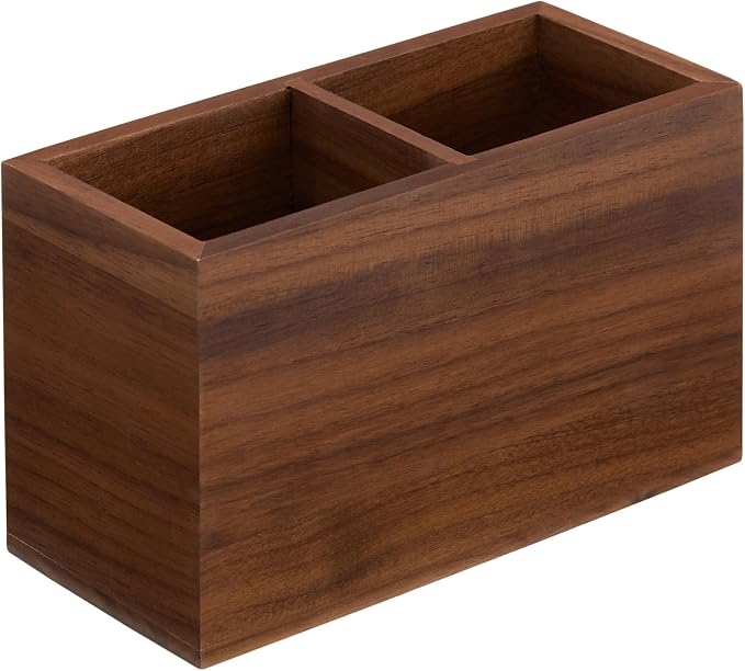 Walnut Pencil Holder (Double Slots) Wood Pen Holder for Desk