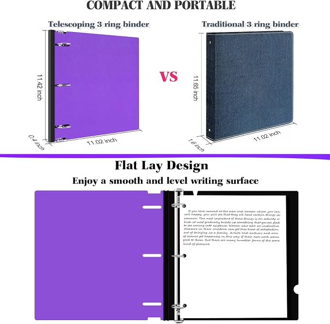 INFUN 1 Inch Telescoping 3 Ring Binder, 6 Pack– Portable Plastic Binder with Telescoping Spine, Holds 8.5" x 11" Paper, Assorted Colors–Perfect for School, Office & Home