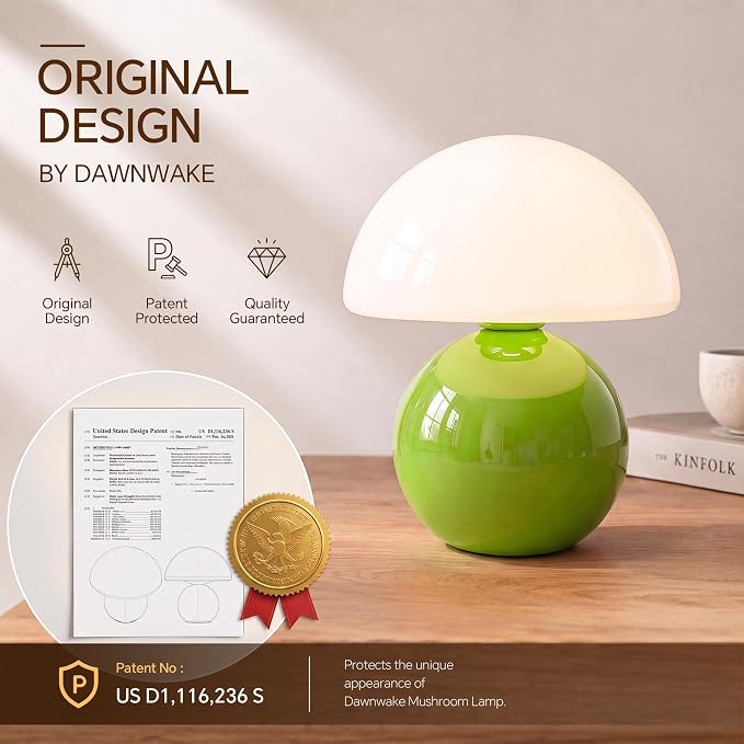 Mushroom Lamp Table Lamp for Bedroom-Small Desk Table Lamps,Green | 8.7" Mid Century Modern Table Lamps for Living Room Bedroom Decor,Cute Ceramic Lamps for Mushroom Home Room Decor,Glass Shade
