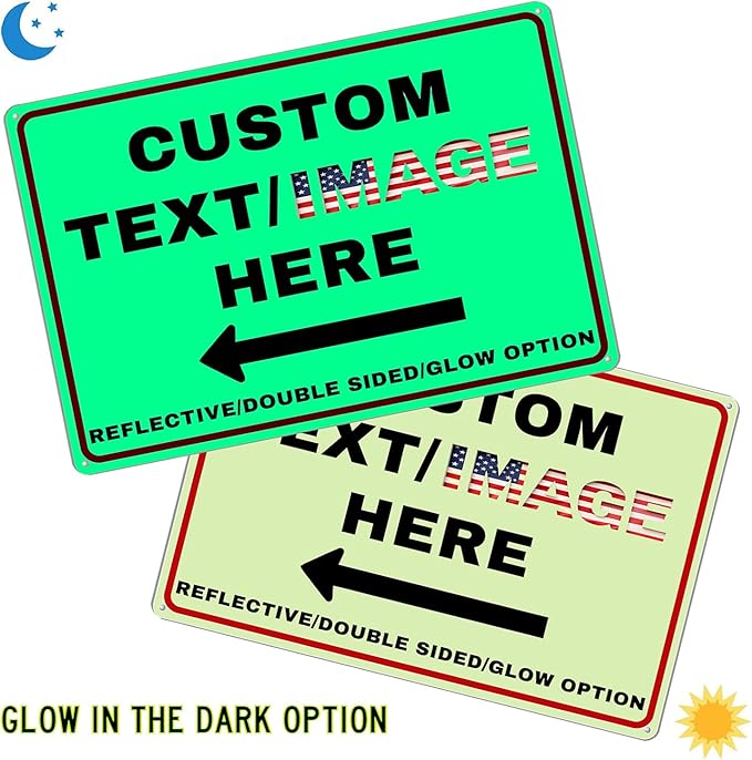 Custom Directional Arrow Sign, Glow in the Dark/Reflective Option, Personalized Metal Address Plaque, Customize for Business Logo, Office, Home, Yard, Outdoor 12''x8''