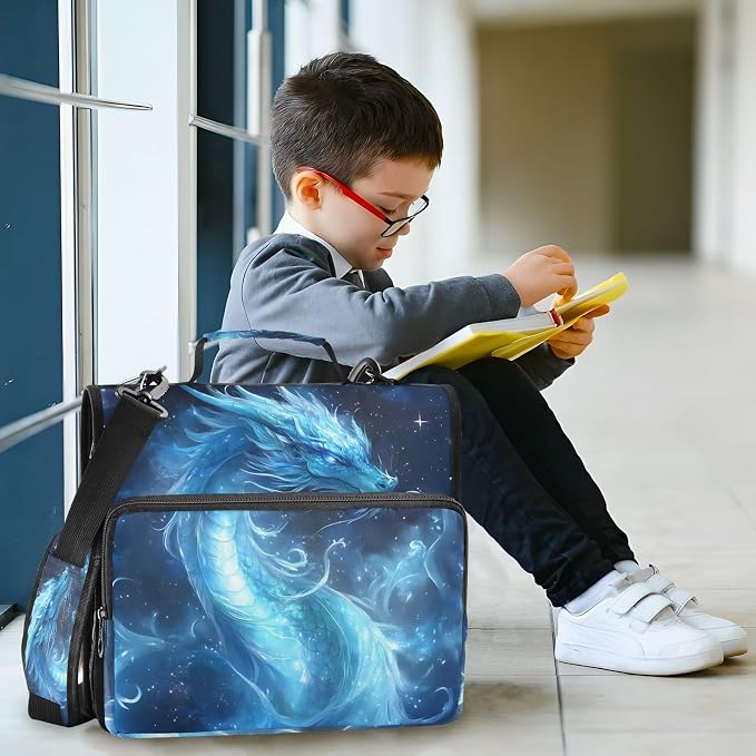 3 Ring Zipper Binder with Shoulder Strap Dragon Galaxy Blue 2 Inch Zippered Binder Bag 500 Sheet Capacity Multi Pockets for School Supplies