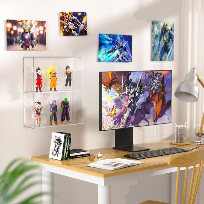 AITEE 2 Tiers Acrylic Display Case for Mini Funko Pop on Wall or Desktop | 11.8"Lx3.4"Wx13.3"H, dustproof, 2 tiers, wall mounted or desktop, showcases mini figures toys stones rocks Amiibo