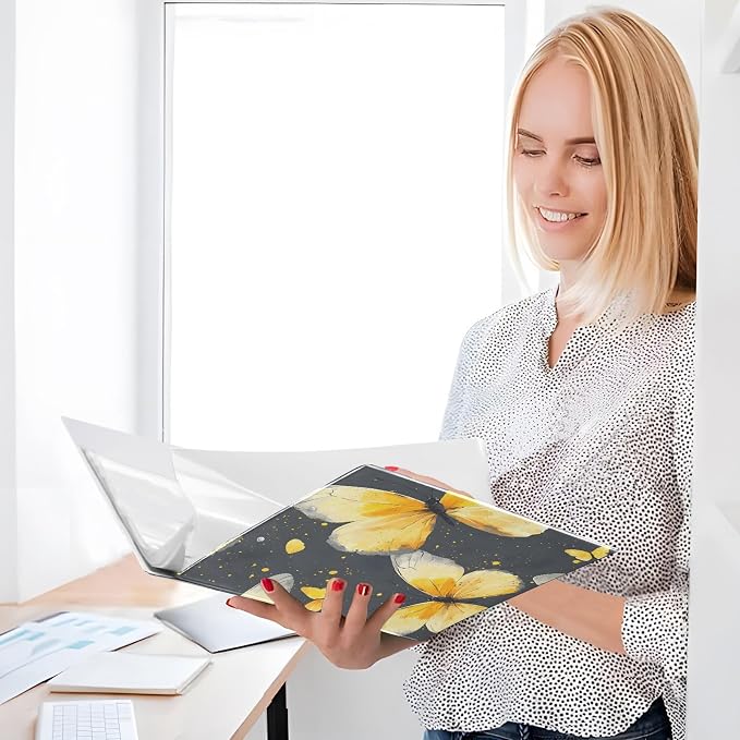 Butterfly Yellow Butterflies 3 Ring Binder with 2 Interior Pockets 1.5 inch Binders 3 Ring Heavy Duty Fit 8.5" x 11" Letter Size for Office School, 2 Pack