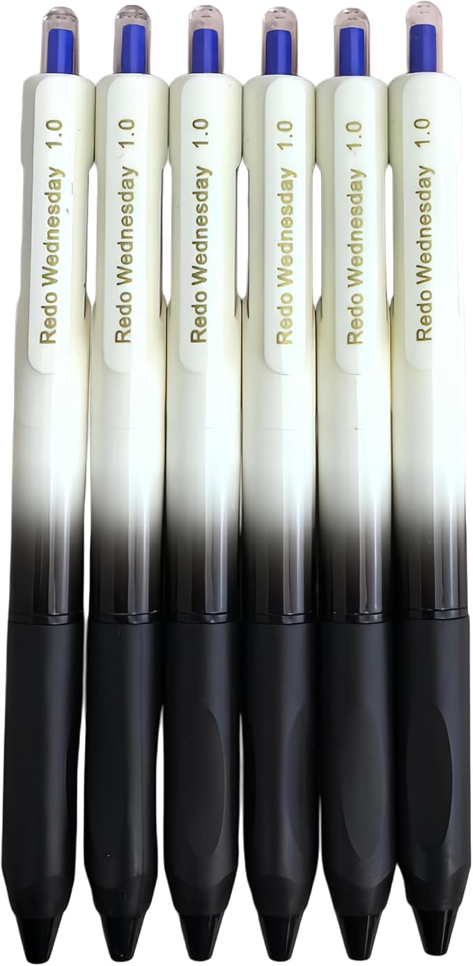 Fengtaiyuan Retractable Gel Pens, 1.0mm Bold Point Quick Dry True Blue Ink, 6 Pack, Gradient Black-White Barrel with Ergonomic Non-Slip Grip, Smooth Writing for Color Coding Grading Office School