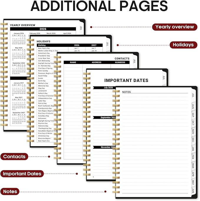 Taja Planner 2026-2027, 6.3" x 8.5" Calendar Planner, Jul 2026-Jun 2027 | A5 Hardcover Weekly & Monthly Academic Year Planner, Large Planning Agenda With Tabs, School & Office Supplies, Black