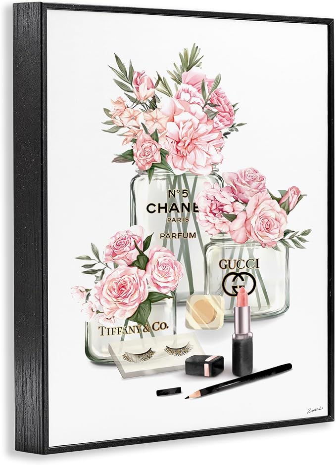 Stupell Industries 'Pink Rose Florals in Glam Fashion Jars', Framed Giclee Art, Black, 24 x 30 Inches, Easy to Hang and Sturdy, Made in USA, by Ziwei Li
